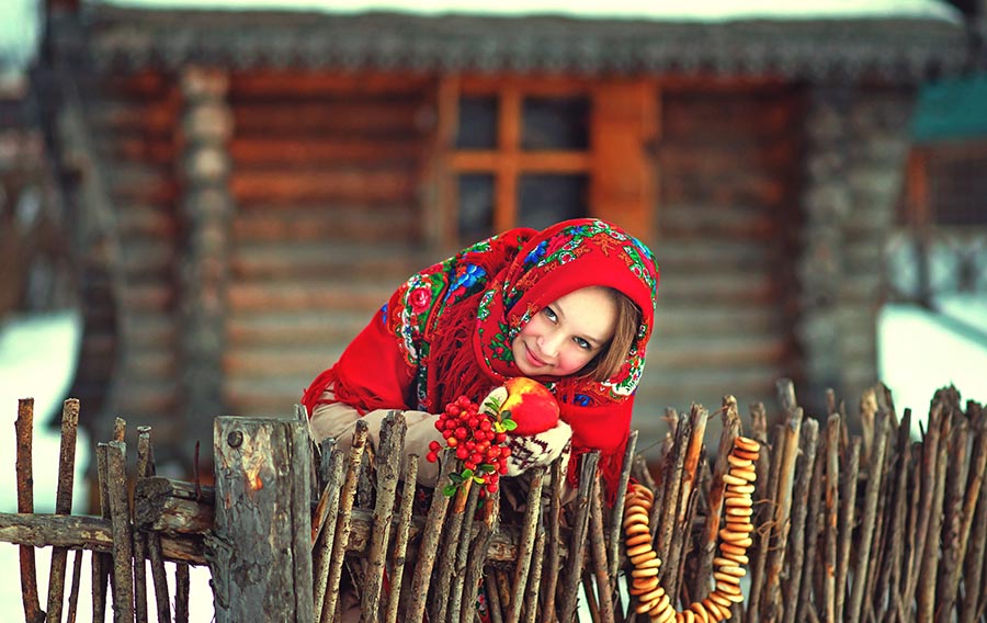 Sexy girl Women in Slavic costumes in Majuro